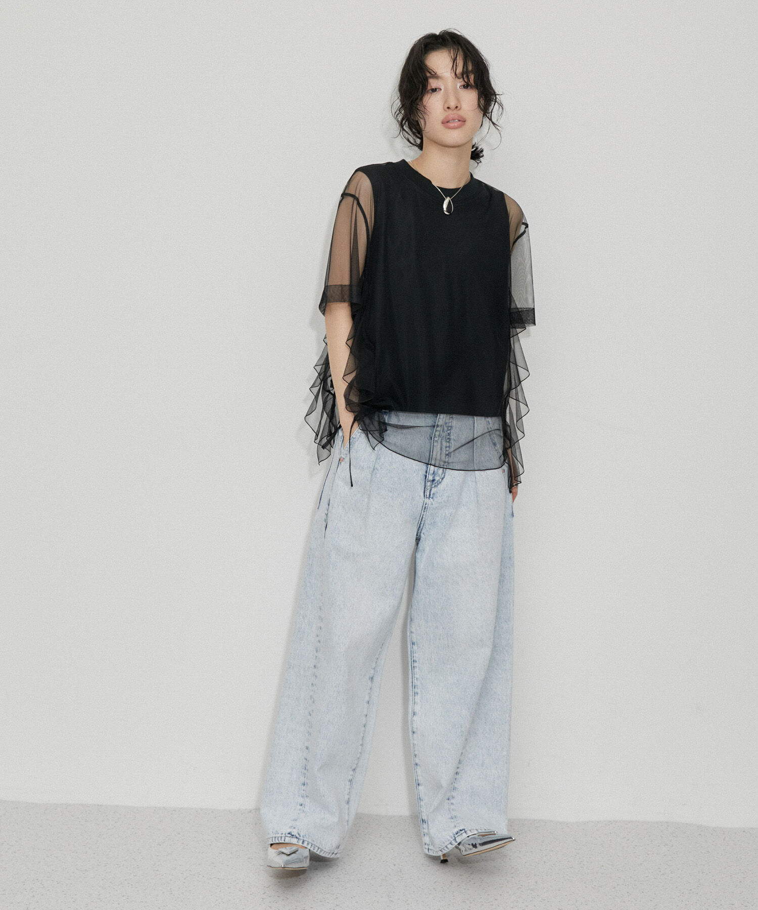 ADAM ET ROPE'「【再入荷・洗える・サステナブル】ギャザーチュールトップス」|その他|