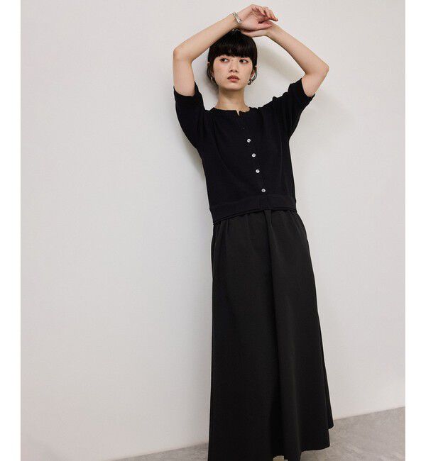 ADAM ET ROPE'「【WEB限定】ニットドッキングフレアワンピース」|ワンピース|ブラック(01)