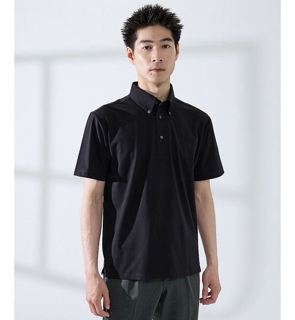 ABAHOUSE「【SMART CLOSET】シルケット天竺 ボタンダウン半袖ポロシャツ / 接触」|ポロシャツ|ブラック