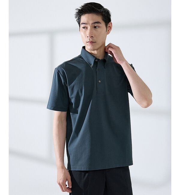 ABAHOUSE「【SMART CLOSET】シルケット天竺 ボタンダウン半袖ポロシャツ / 接触」|ポロシャツ|グリーン