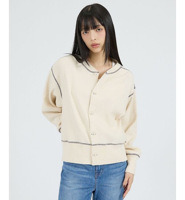 Rouge vif「【Healthknit/ヘルスニット】ARMYリブ クルーネックカーディガン/長」|カーディガン|