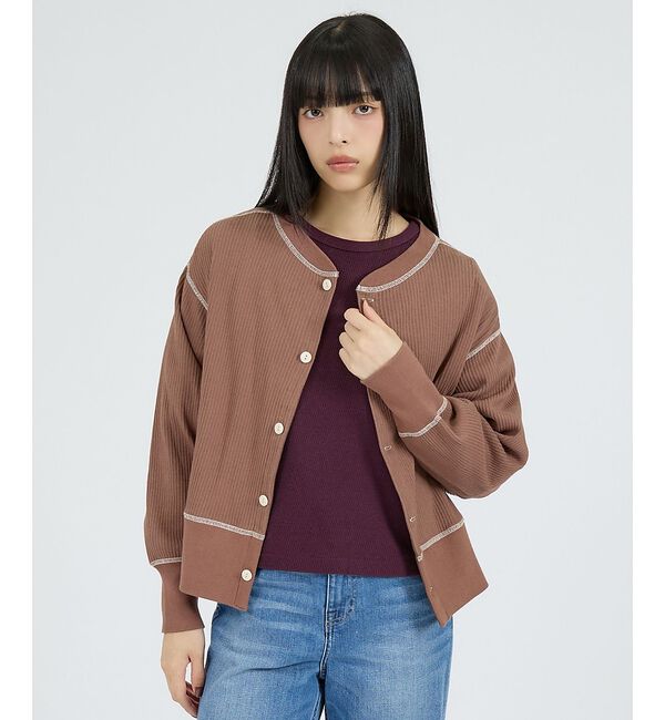 Rouge vif「【Healthknit/ヘルスニット】ARMYリブ クルーネックカーディガン/長」|カーディガン|