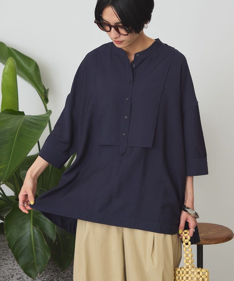 AMERICAN HOLIC「【WEB限定】接触冷感バンドカラーシャツチュニック」|シャツ・ブラウス|Navy