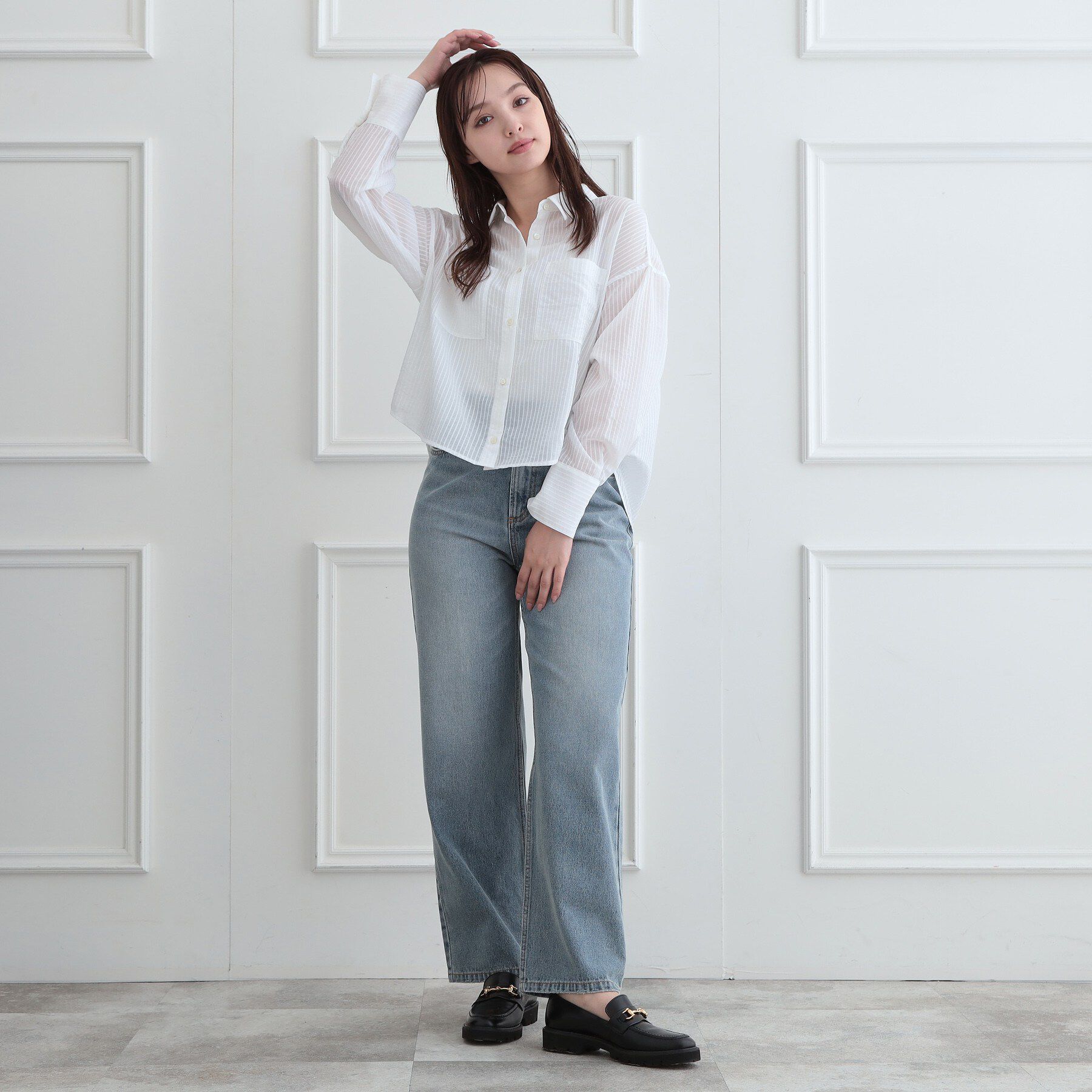 DRESSTERIOR「シアーストライプクロップドシャツ」|シャツ・ブラウス|