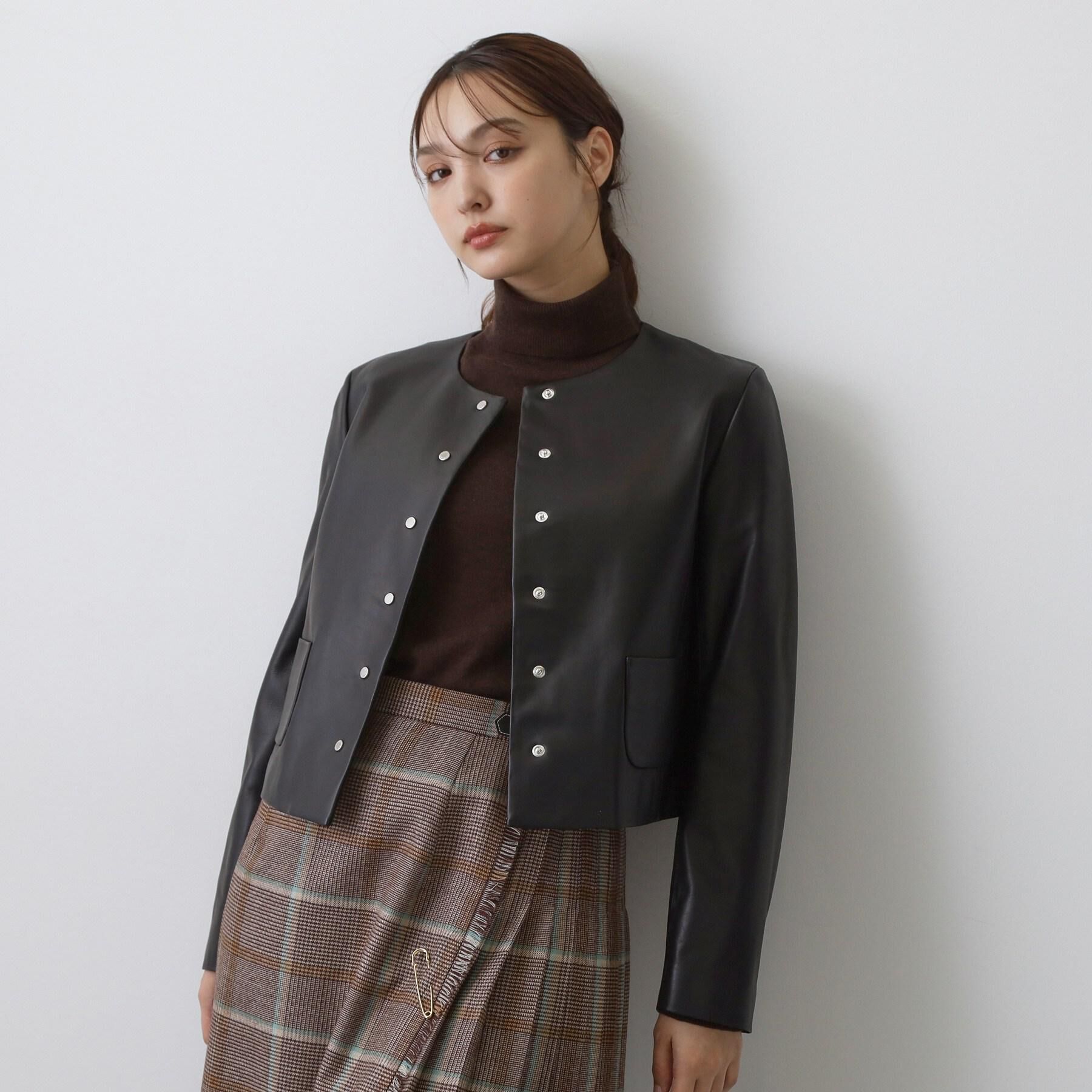 DRESSTERIOR「【軽量レザー】ノーカラー ラムレザージャケット」|ブルゾン・スタジャン|