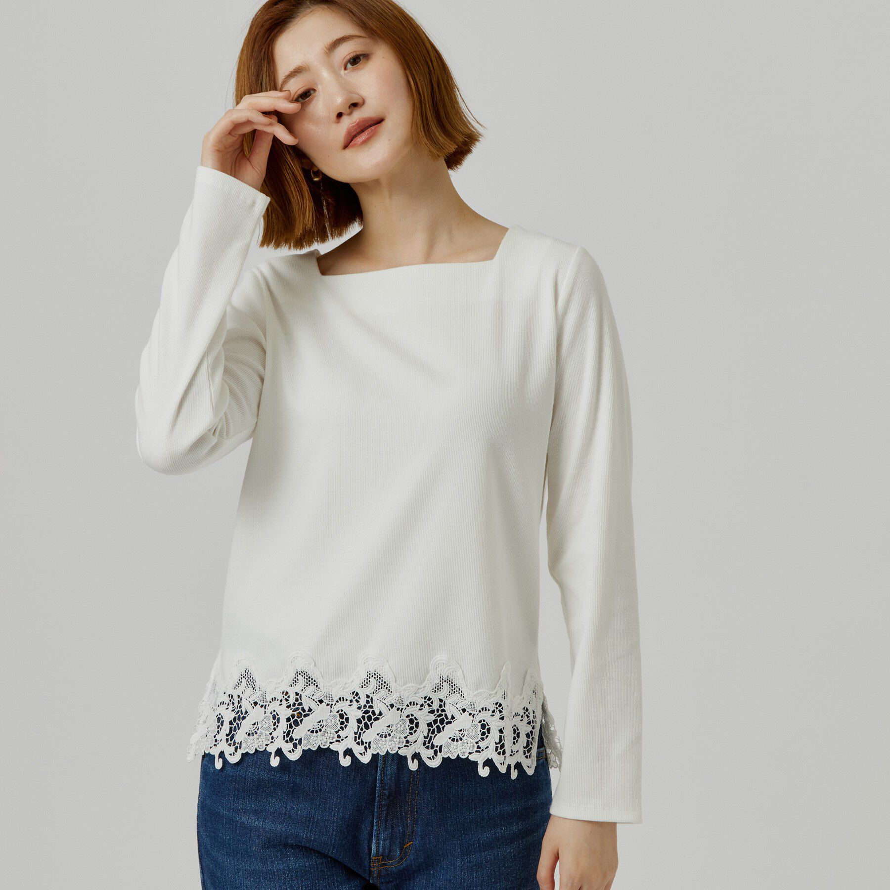 grove「裾レーススクエアネックカットソー」|Tシャツ・カットソー|