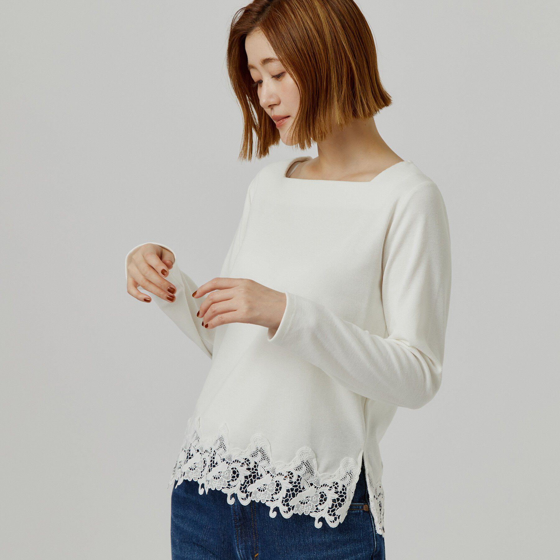 grove「裾レーススクエアネックカットソー」|Tシャツ・カットソー|