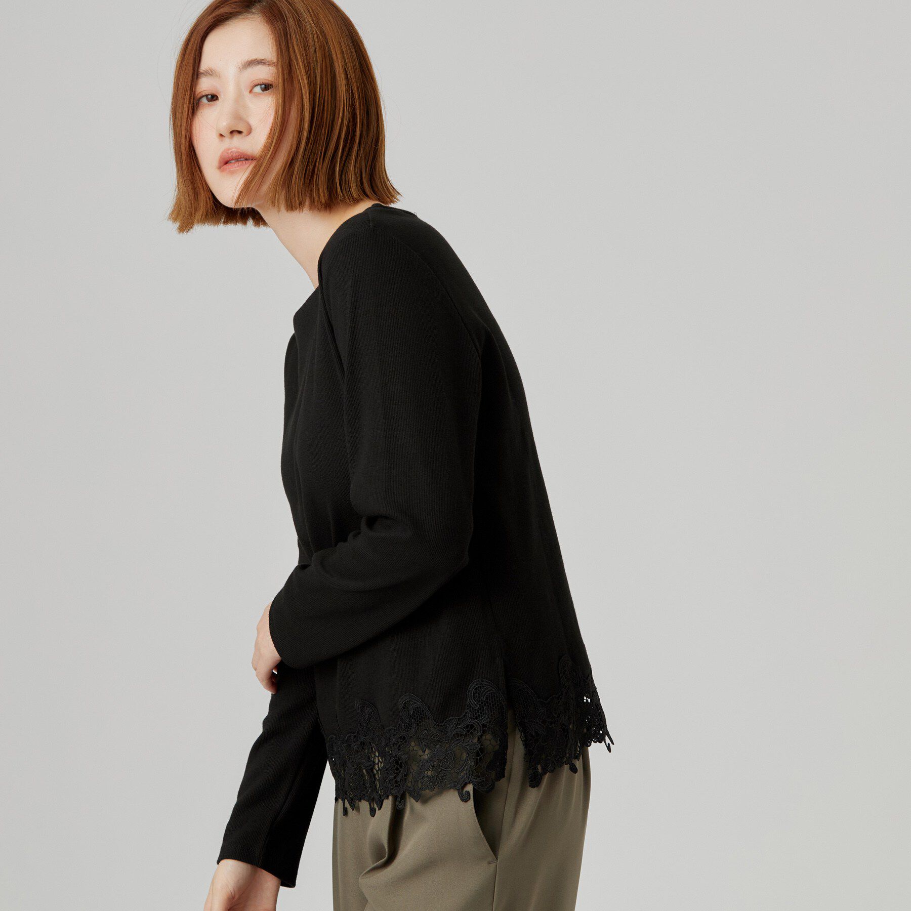 grove「裾レーススクエアネックカットソー」|Tシャツ・カットソー|
