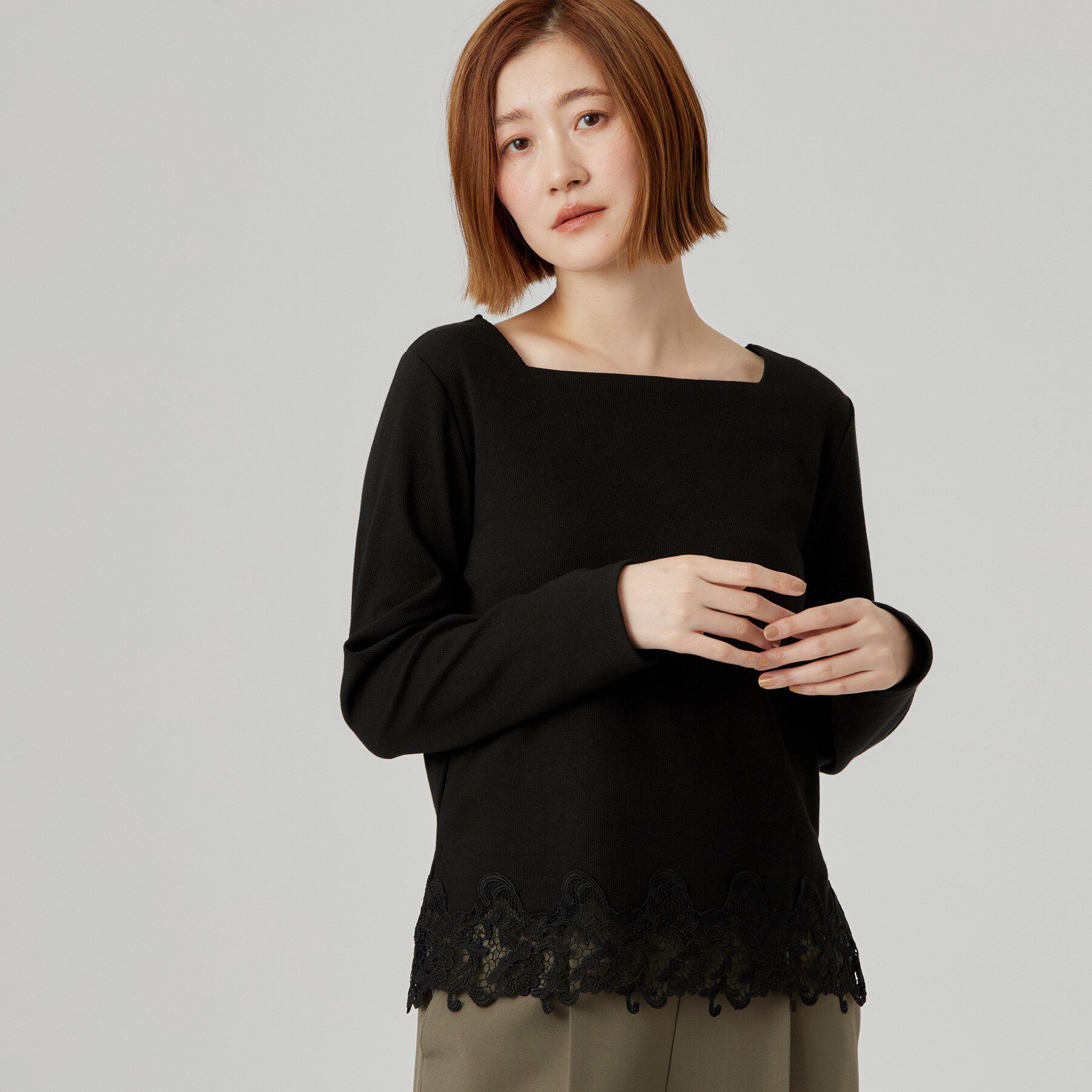 grove「裾レーススクエアネックカットソー」|Tシャツ・カットソー|