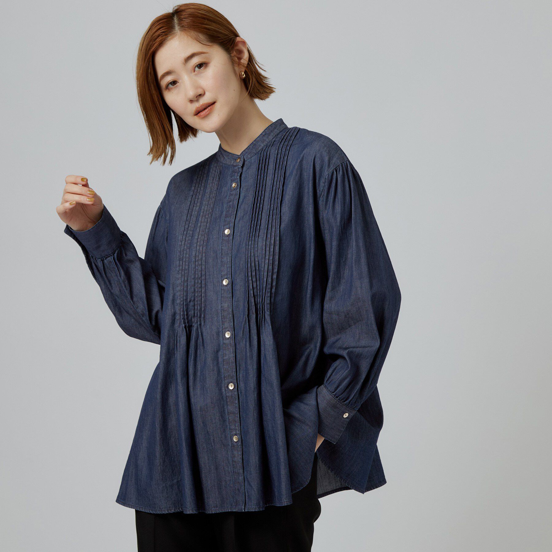 grove「ピンタックデニムダンガリーブラウス」|シャツ・ブラウス|