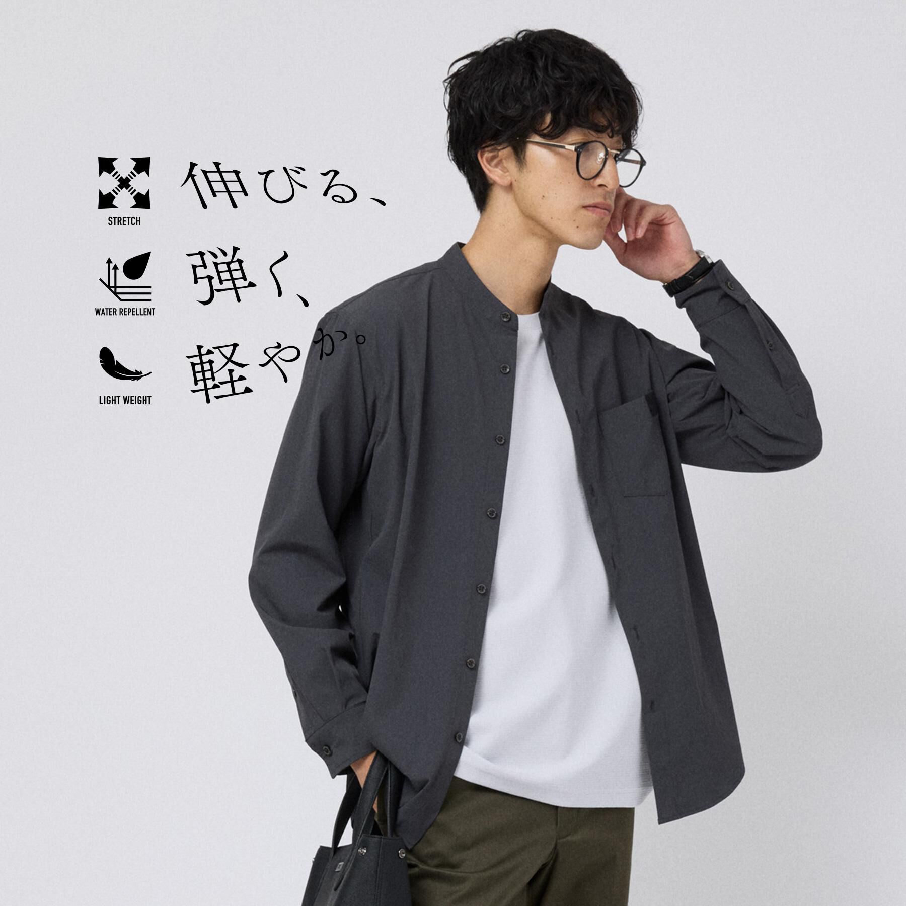 TAKEO KIKUCHI「3Dナイロンストレッチ バンドカラーシャツ」|シャツ・ブラウス|