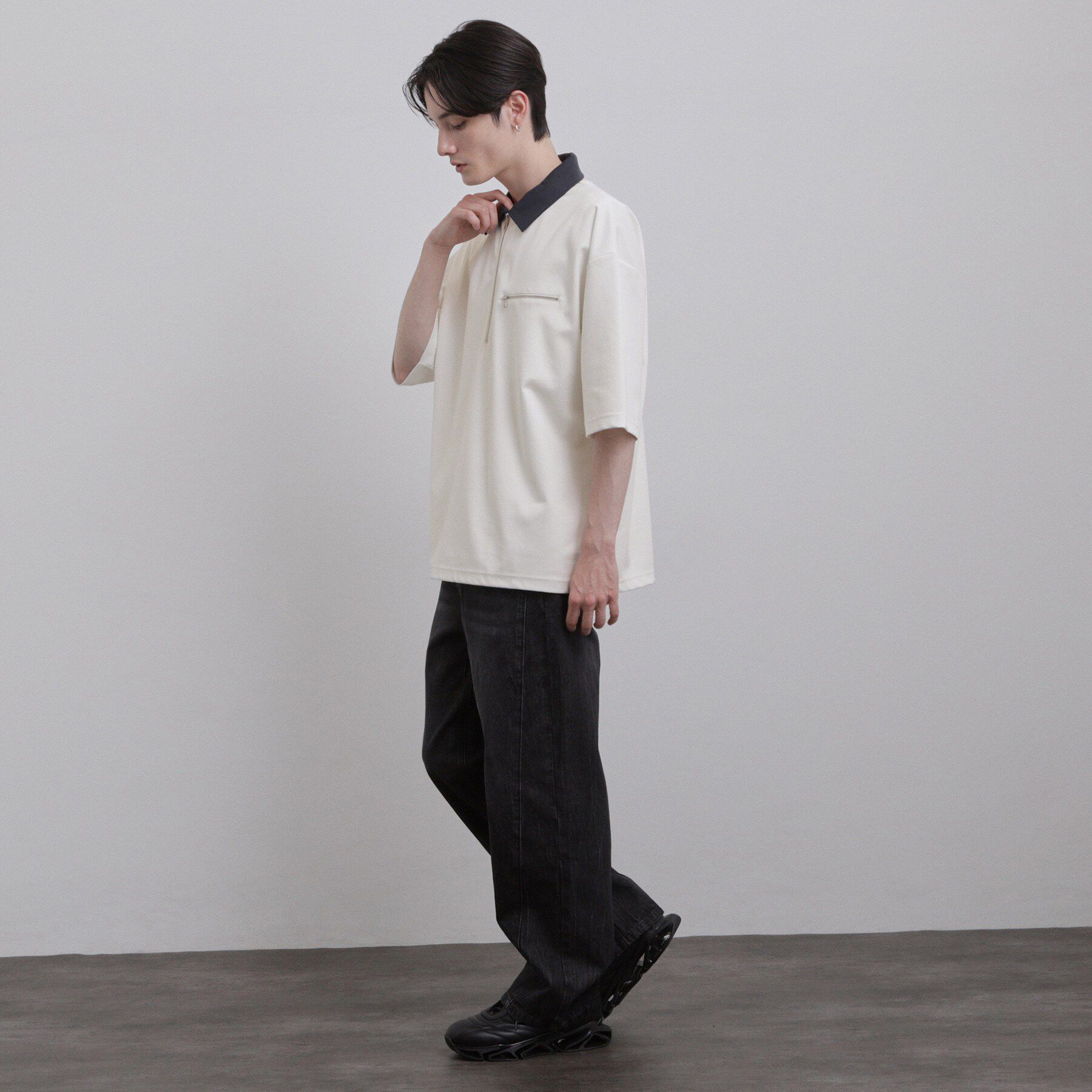 tk.TAKEO KIKUCHI「【人気商品！】カラースイッチハーフジップポロ/ドロップショルダー/ポロシャツ/ドライタッチ」|Tシャツ・カットソー|