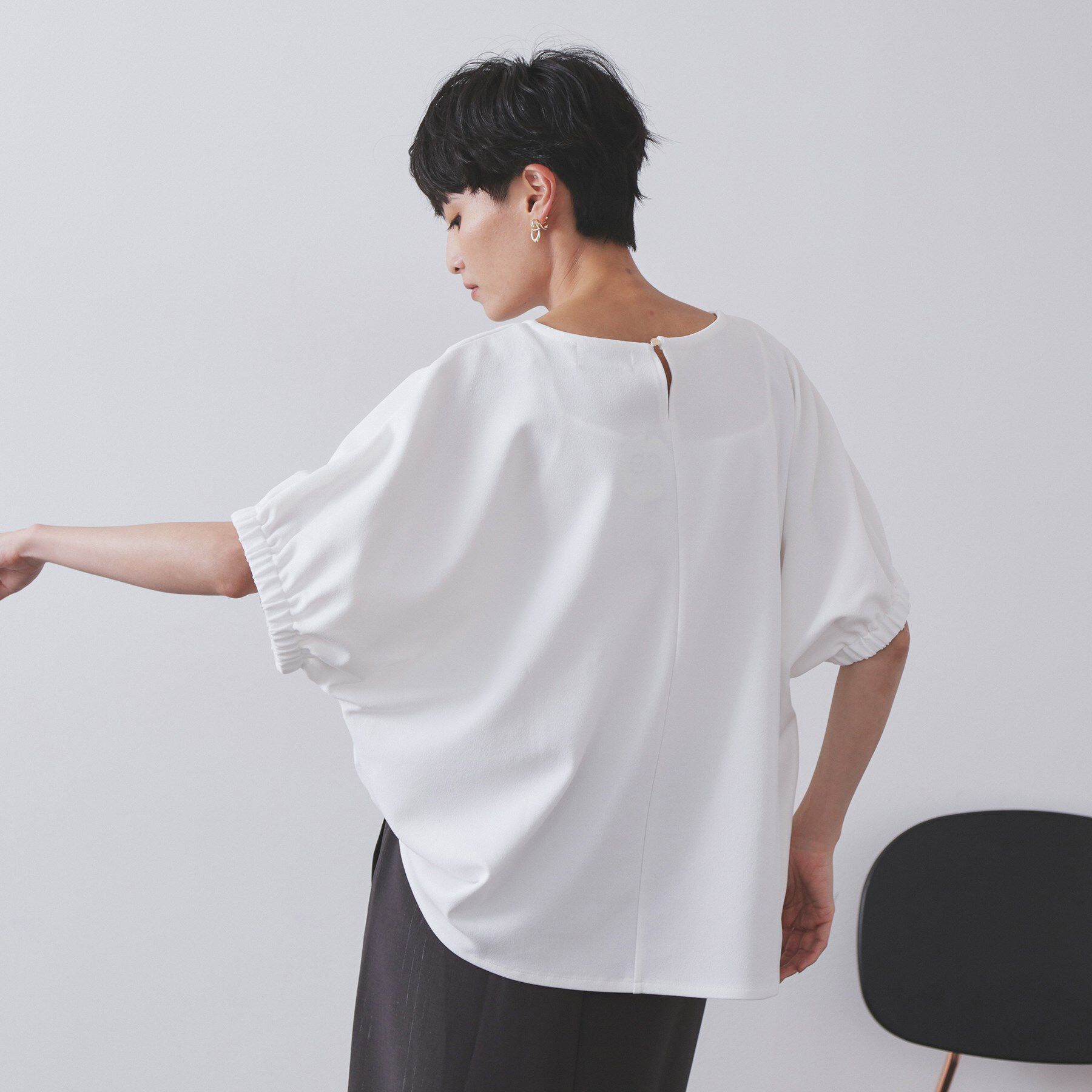 OPAQUE.CLIP「ギャザードルマンスリーブトップス【UV／吸水速乾／洗濯機洗い可】」|Tシャツ・カットソー|