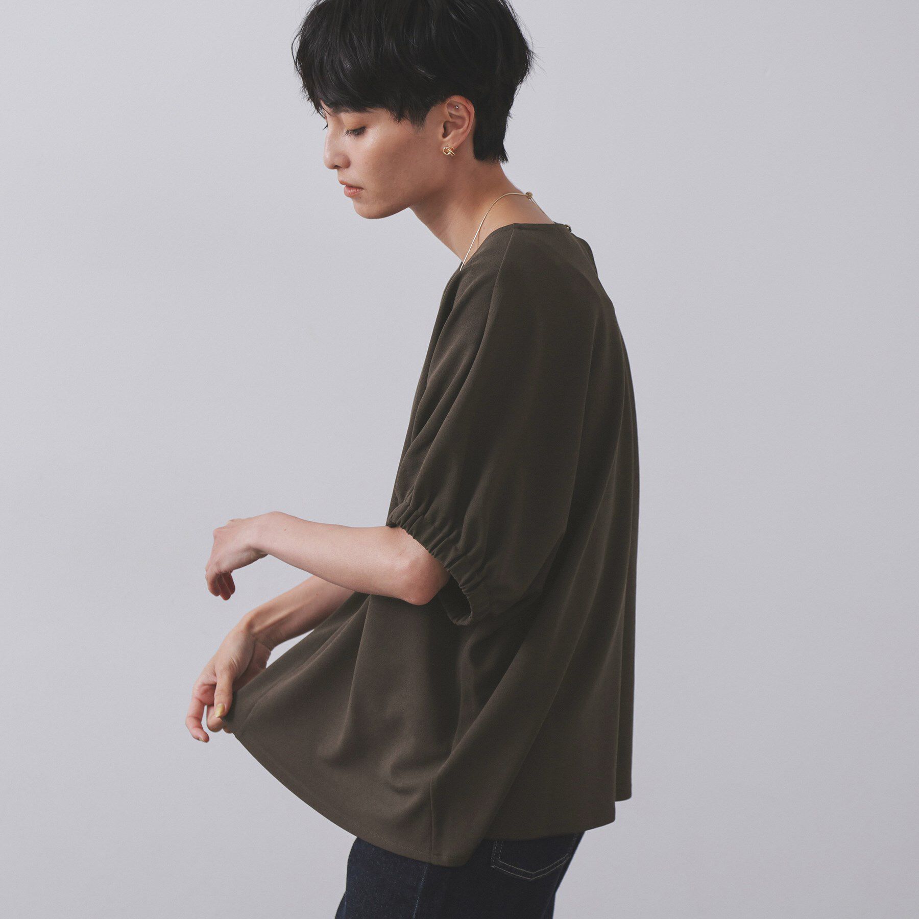 OPAQUE.CLIP「ギャザードルマンスリーブトップス【UV／吸水速乾／洗濯機洗い可】」|Tシャツ・カットソー|