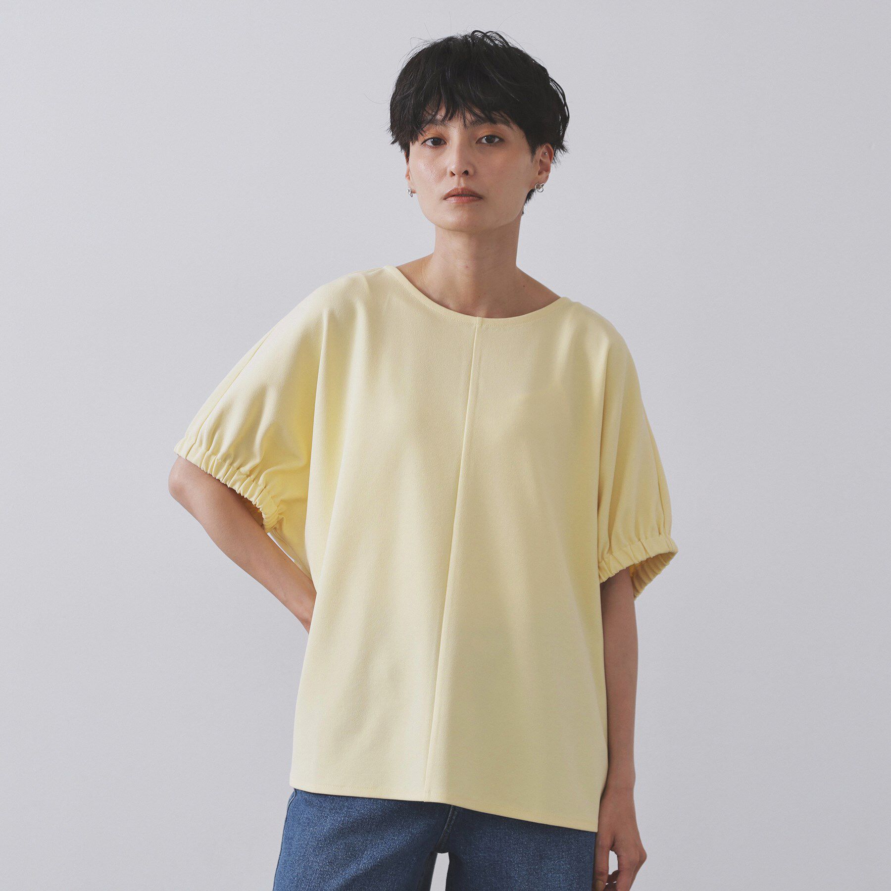 OPAQUE.CLIP「ギャザードルマンスリーブトップス【UV／吸水速乾／洗濯機洗い可】」|Tシャツ・カットソー|