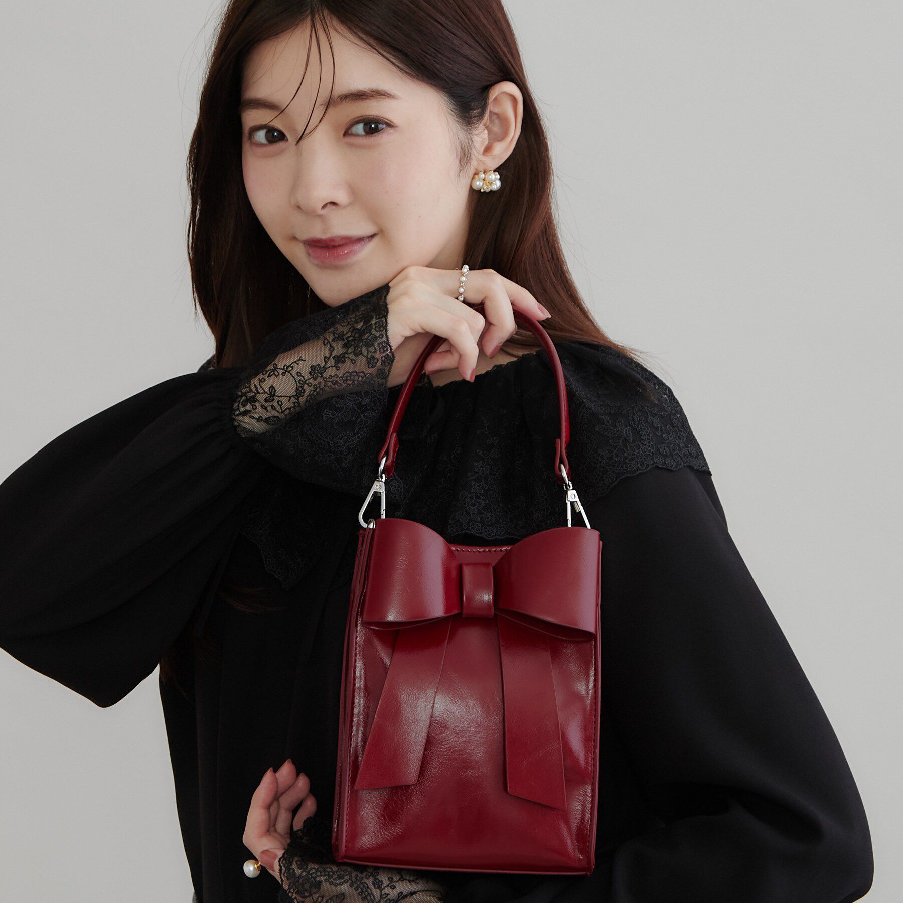 Couture broach「2WAYリボンミニバッグ」|ショルダー・メッセンジャー|レッド(063)