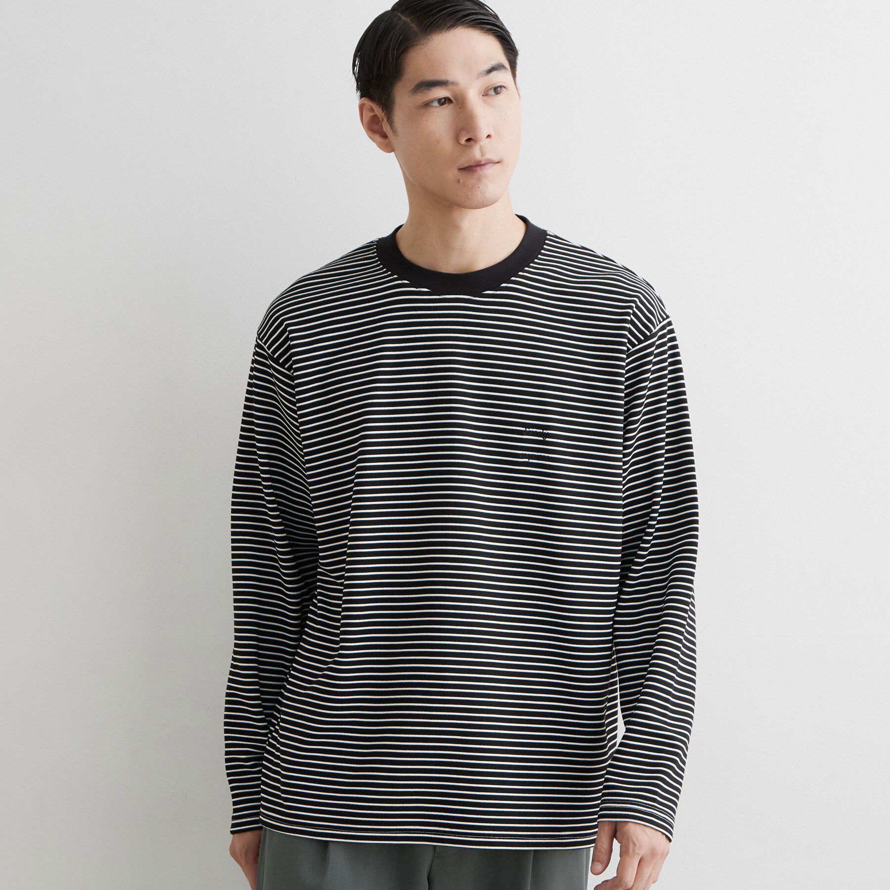 THE SHOP TK「【洗濯機OK】リップルボーダー長袖Tシャツ」|Tシャツ・カットソー|ブラック(319)