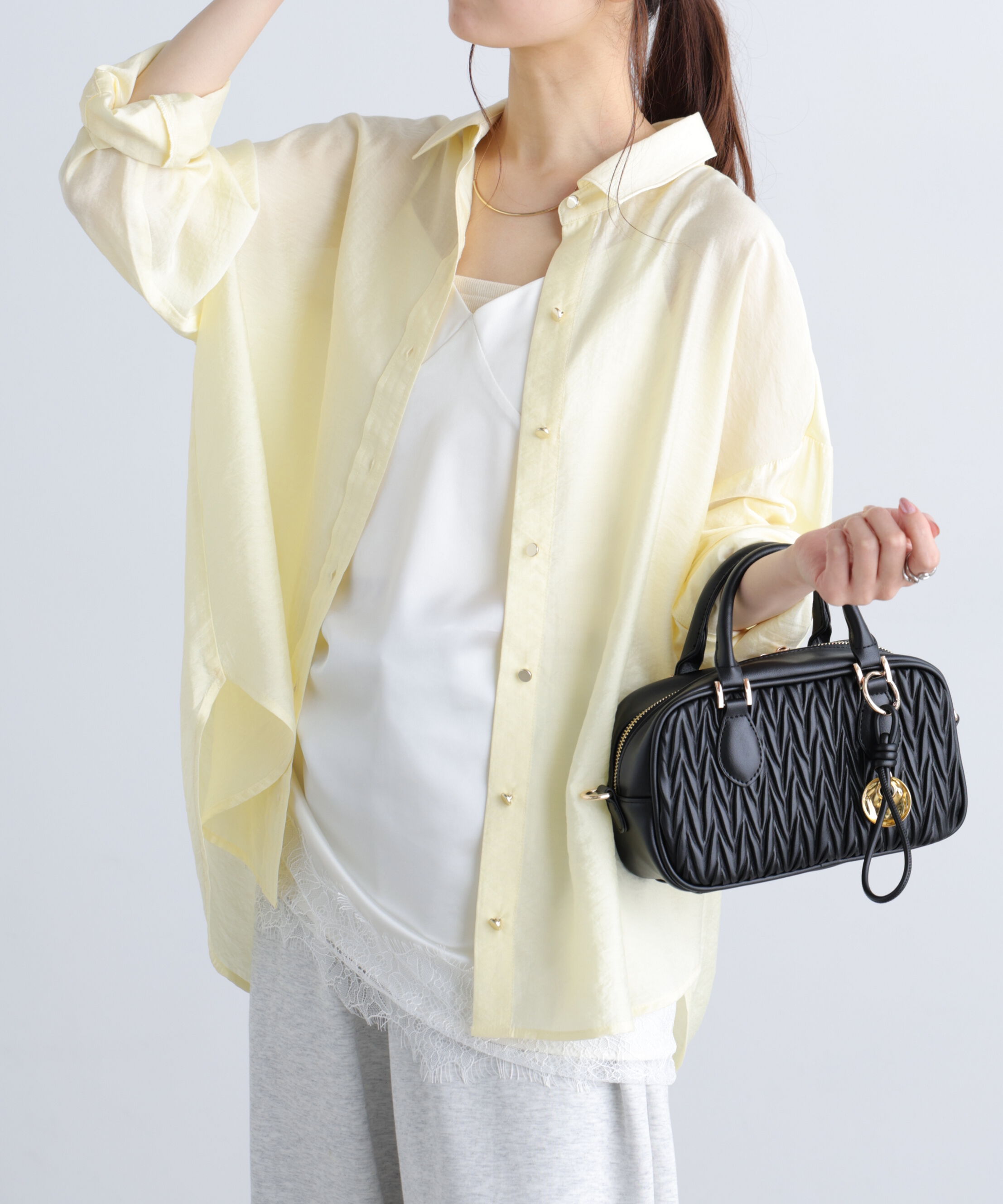  「〈MFM〉リネンライク金ボタンシャツ」|シャツ・ブラウス|イエロー