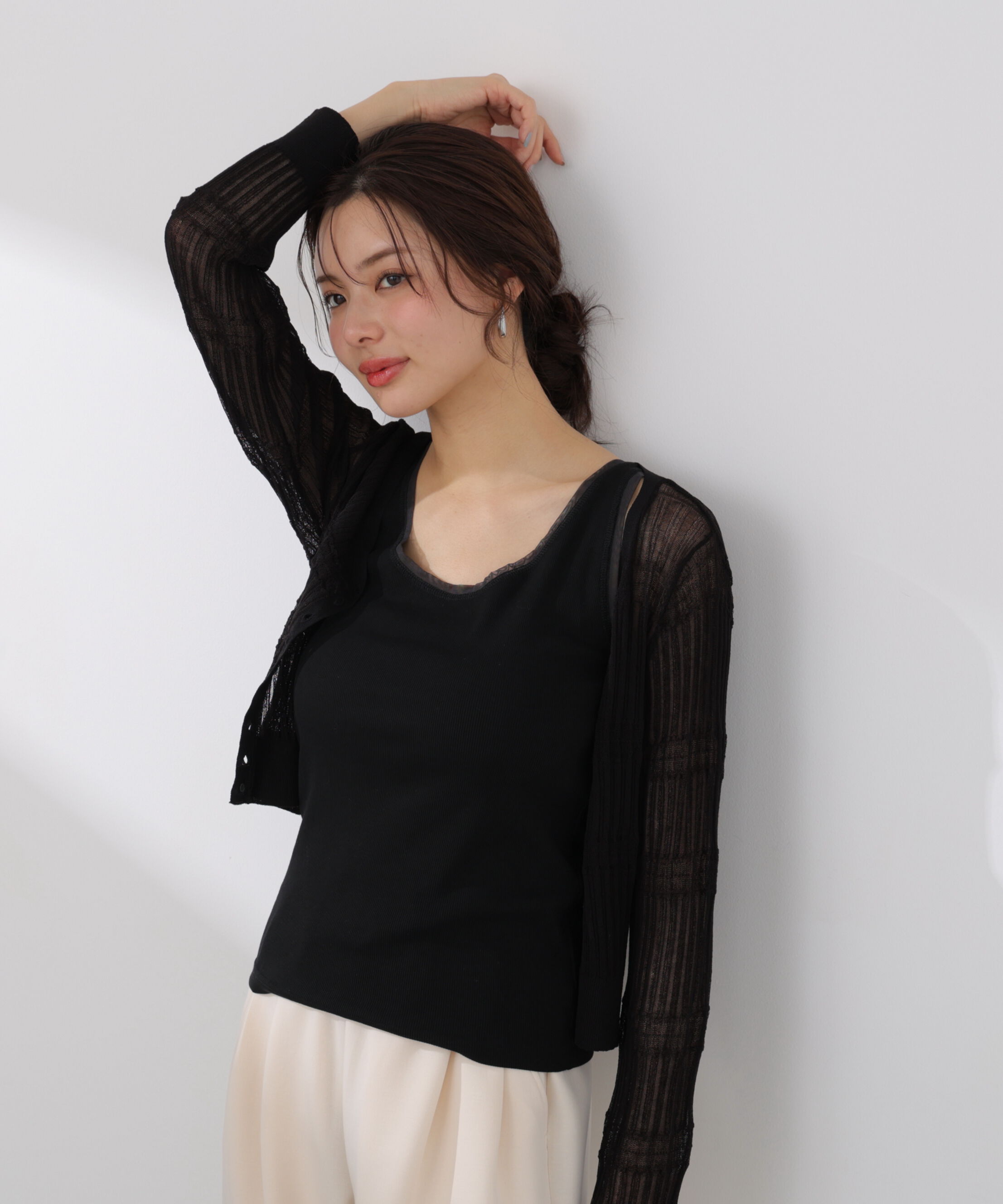 PROPORTION BODY DRESSING「〈a/mie〉変わり織透かし編みカーディガン 26SS」|ニット・セーター|