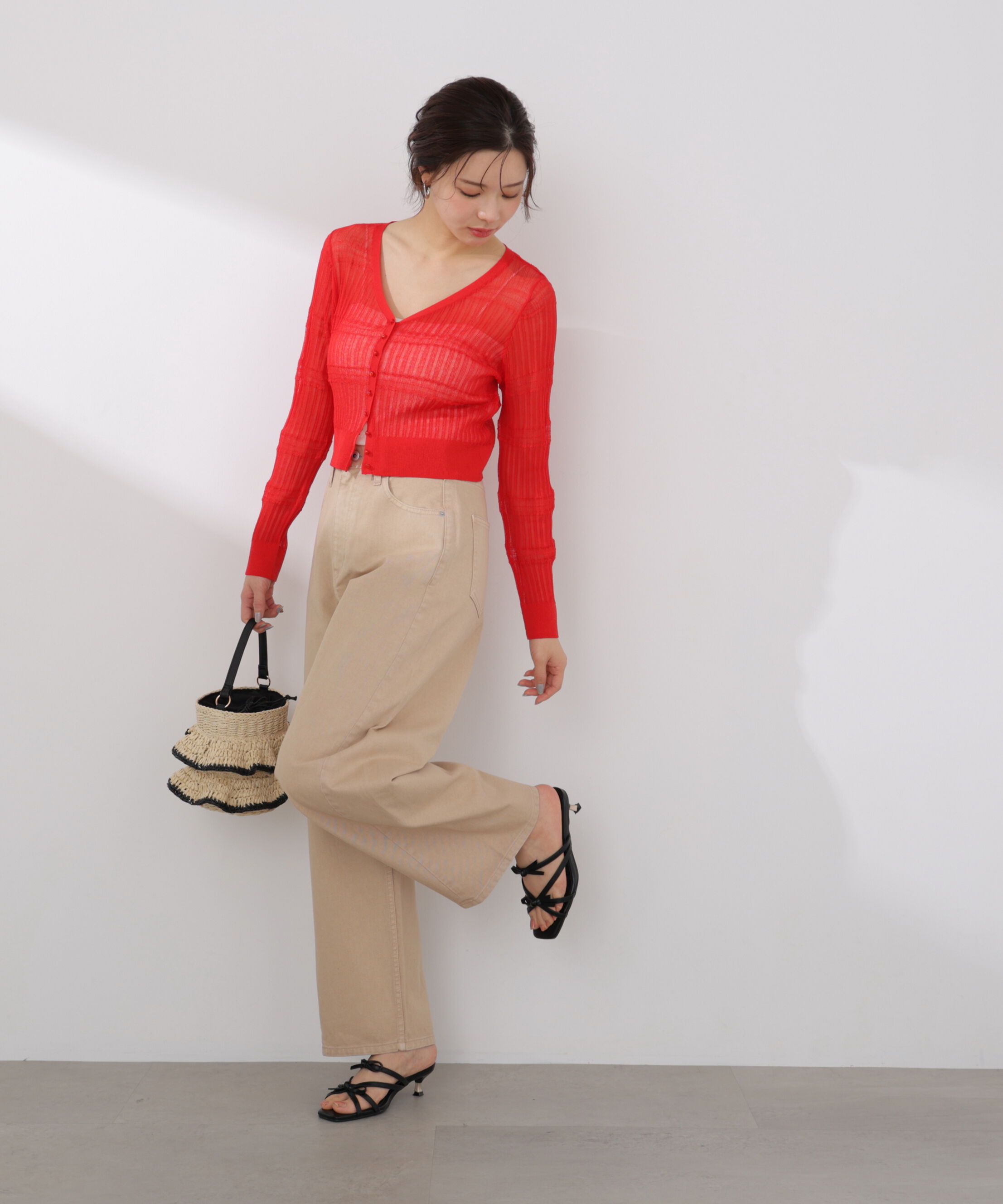 PROPORTION BODY DRESSING「〈a/mie〉変わり織透かし編みカーディガン 26SS」|ニット・セーター|
