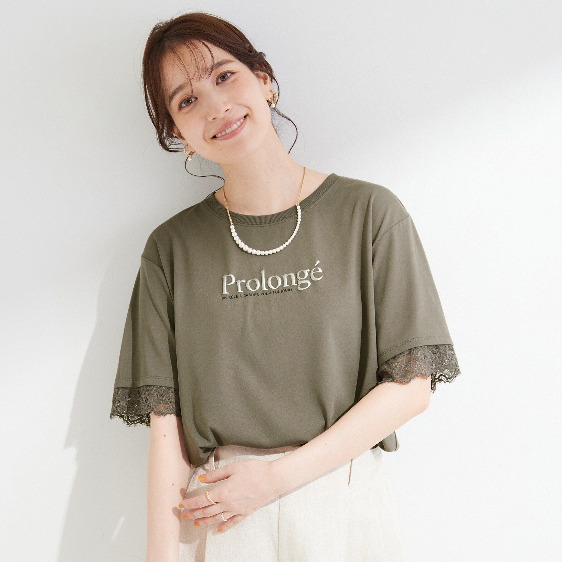 SHOO･LA･RUE「【UV/S-LL/洗濯機可】柄アソート お袖レースが旬顔 上品に決まる大人Tシャツ」|Tシャツ・カットソー|