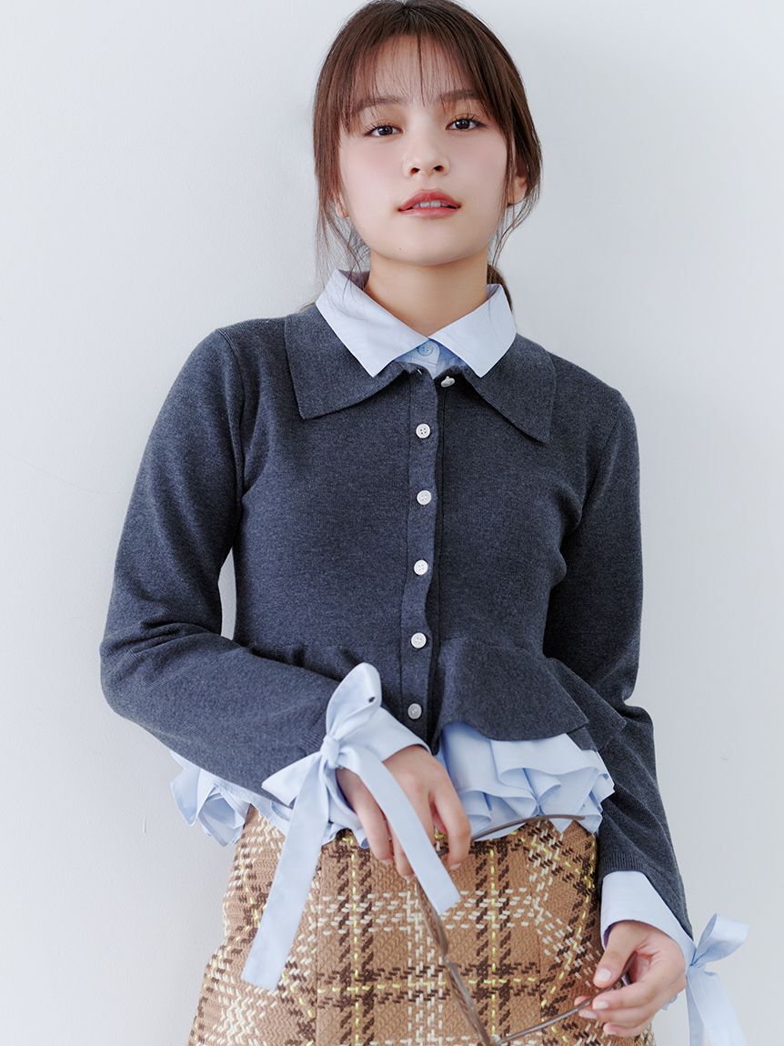 SNIDEL「【多色展開】ボリュームフリルペプラムカーディガン」|カーディガン|GRY