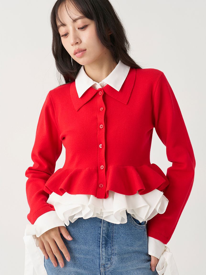 SNIDEL「【多色展開】ボリュームフリルペプラムカーディガン」|カーディガン|