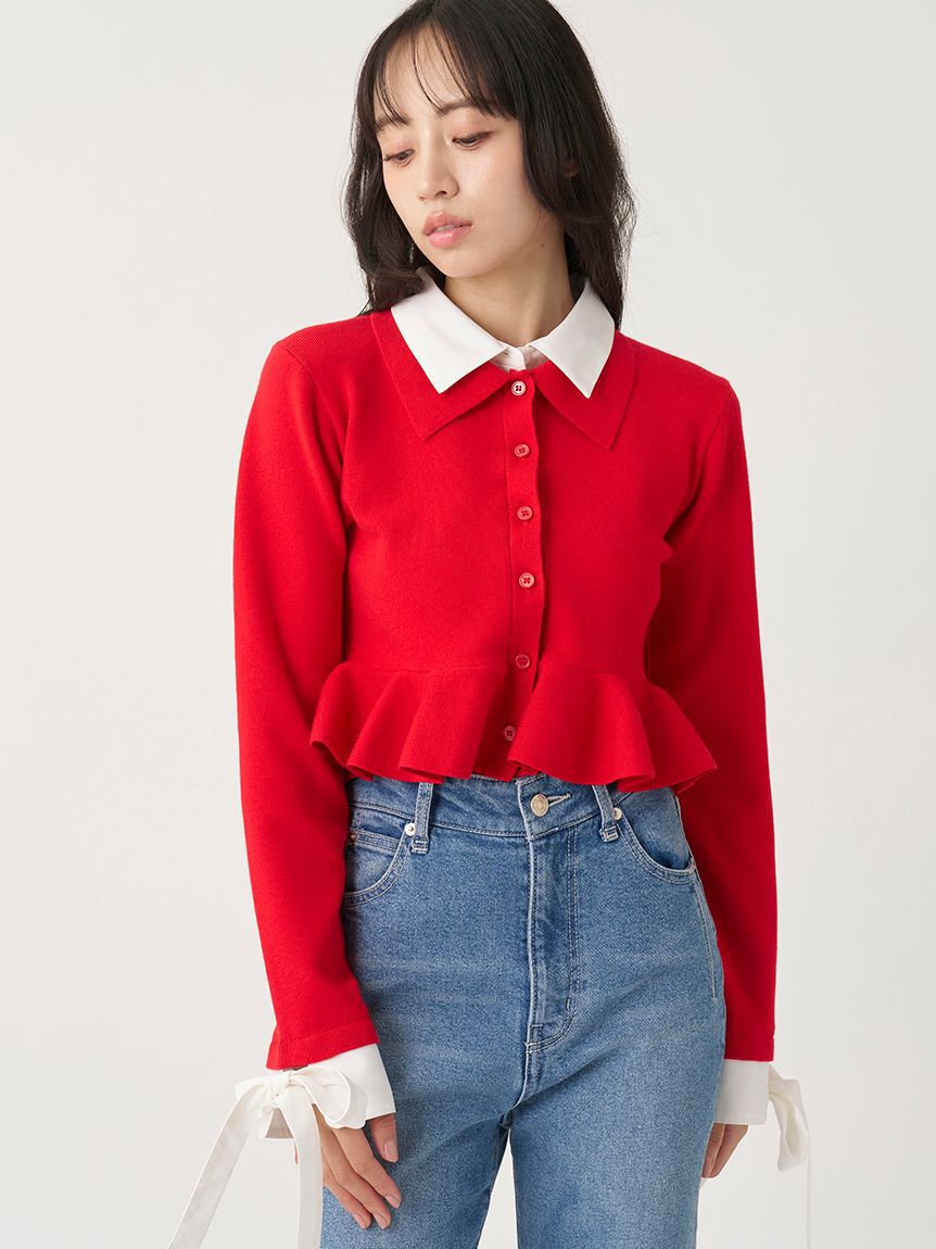 SNIDEL「【多色展開】ボリュームフリルペプラムカーディガン」|カーディガン|