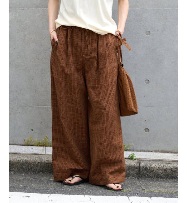 OUTDOOR PRODUCTS Usual Things「追加 コットンサッカーチェックイージーパンツ セットアップ対応」|スラックス|