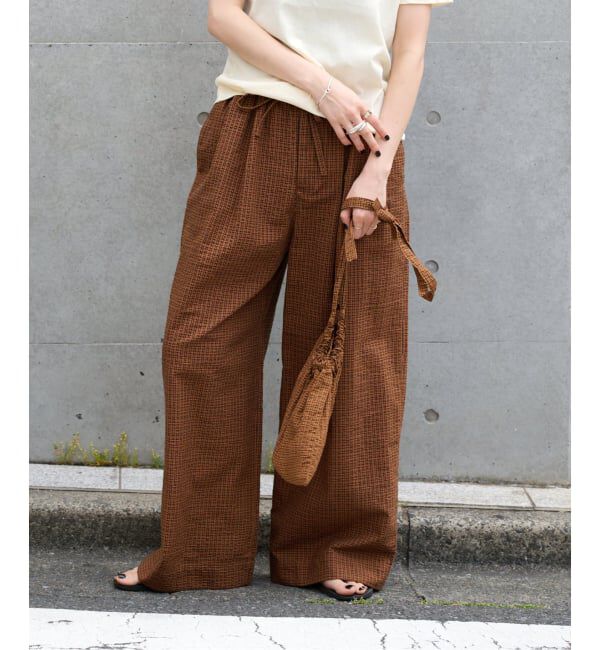 OUTDOOR PRODUCTS Usual Things「追加 コットンサッカーチェックイージーパンツ セットアップ対応」|スラックス|オレンジ
