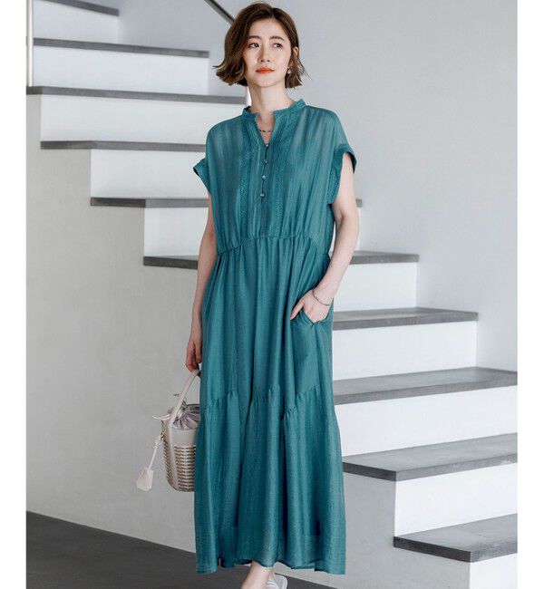 23区「【WEB&一部店舗限定】シアーワッシャー レース ワンピース」|ワンピース|ターコイズ系
