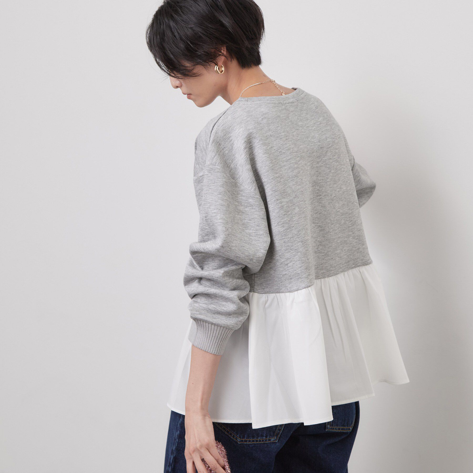 OPAQUE.CLIP「ダンボールペプラムドッキングトップス【洗濯機OK】」|Tシャツ・カットソー|
