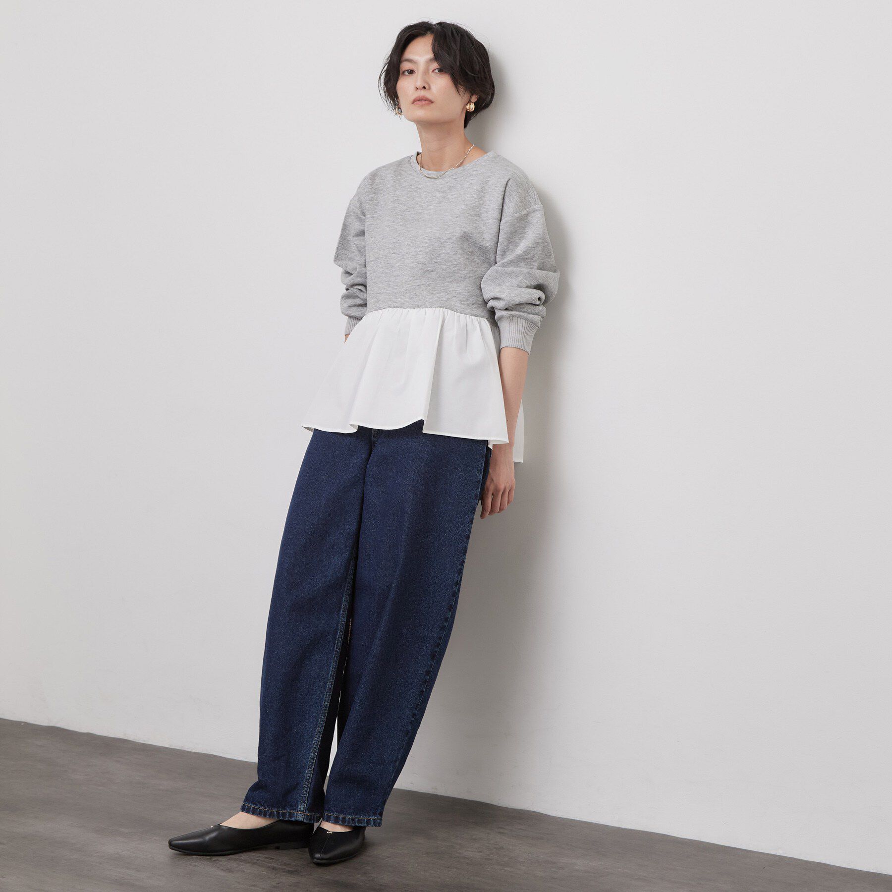 OPAQUE.CLIP「ダンボールペプラムドッキングトップス【洗濯機OK】」|Tシャツ・カットソー|