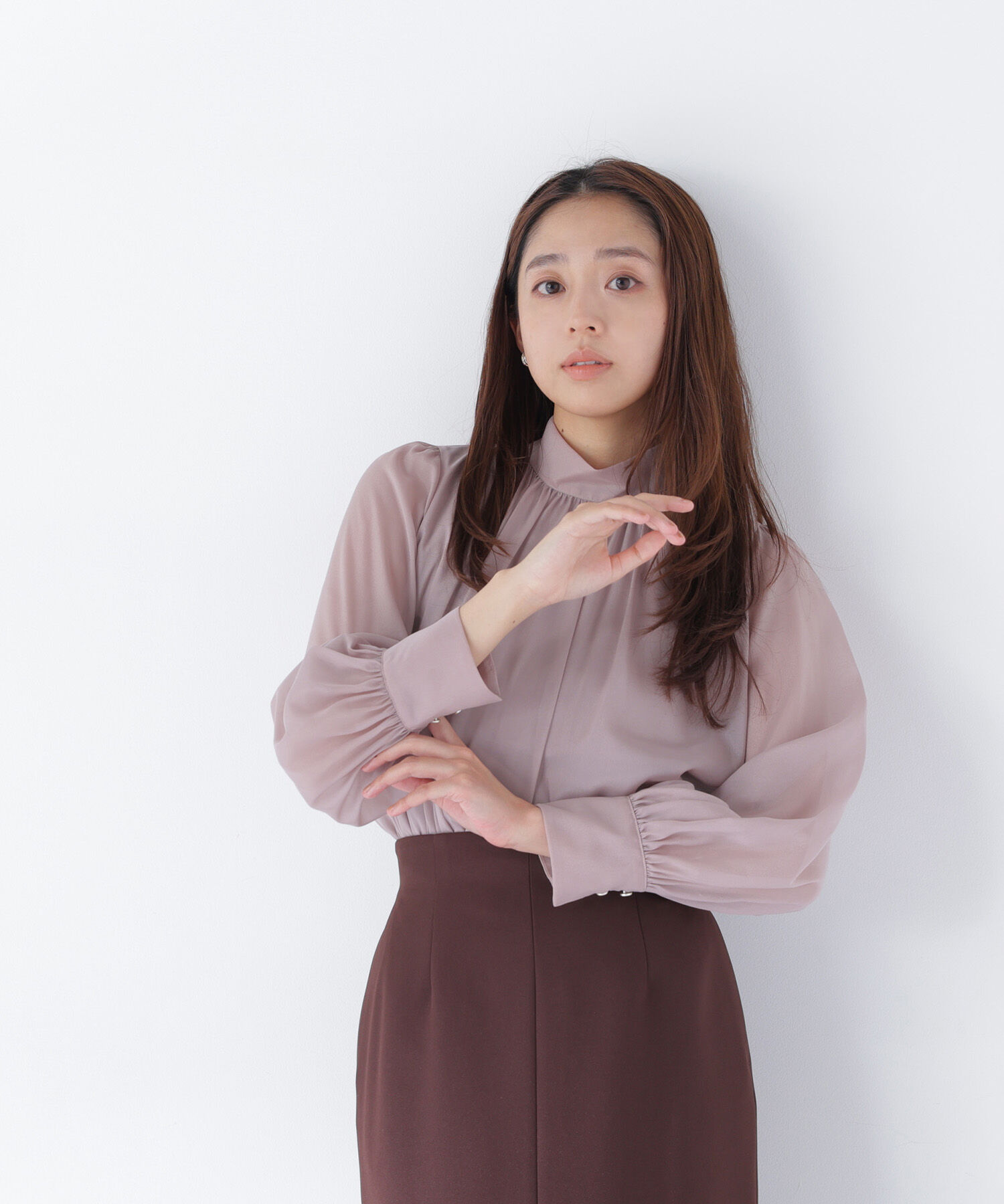  「ハイネックボリュームシアーブラウス」|シャツ・ブラウス|