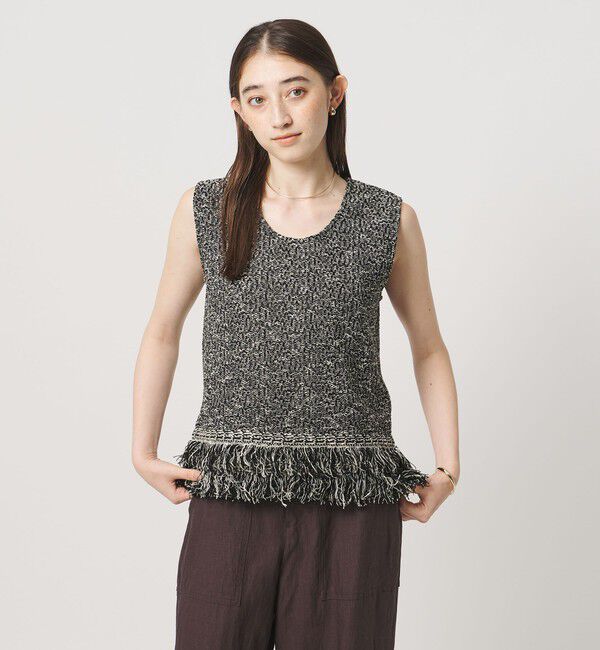 UNITED ARROWS「ミックス フリンジ ノースリーブ ニット」|ベスト・ジレ|