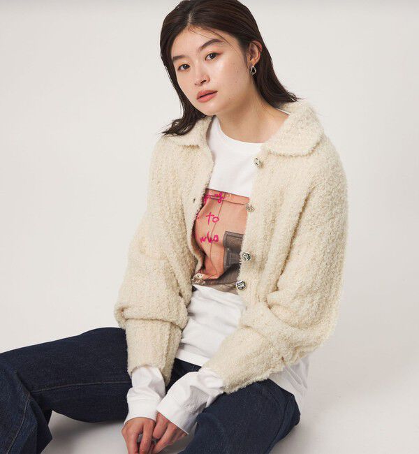 UNITED ARROWS green label relaxing「＜GLR_MINE＞フェザー ニット カーディガン」|カーディガン|OFF WHITE