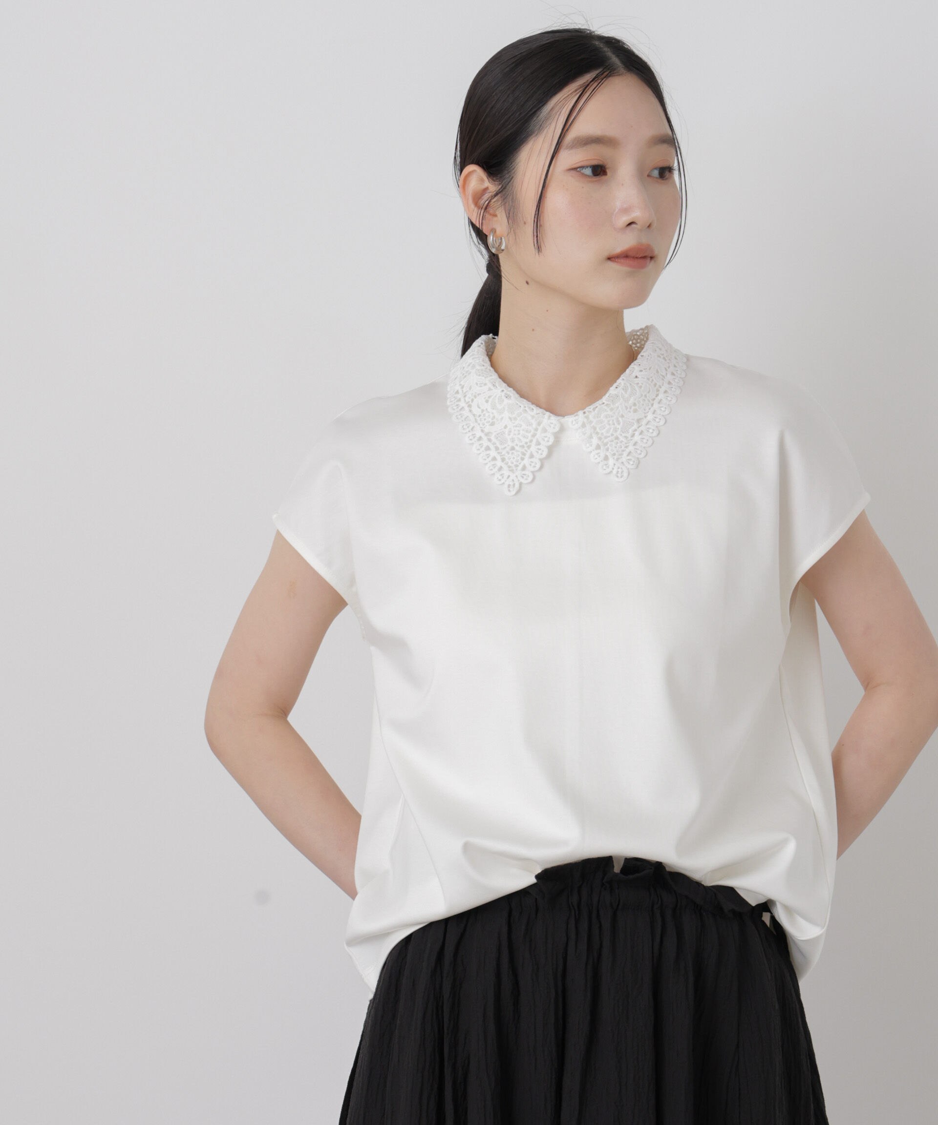 NANO universe「レース衿取り外しノースリーブカットトップス」|Tシャツ・カットソー|