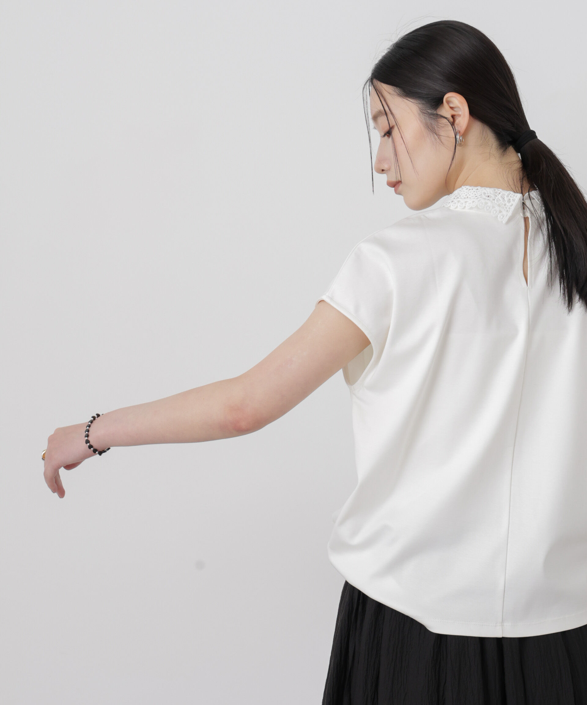 NANO universe「レース衿取り外しノースリーブカットトップス」|Tシャツ・カットソー|