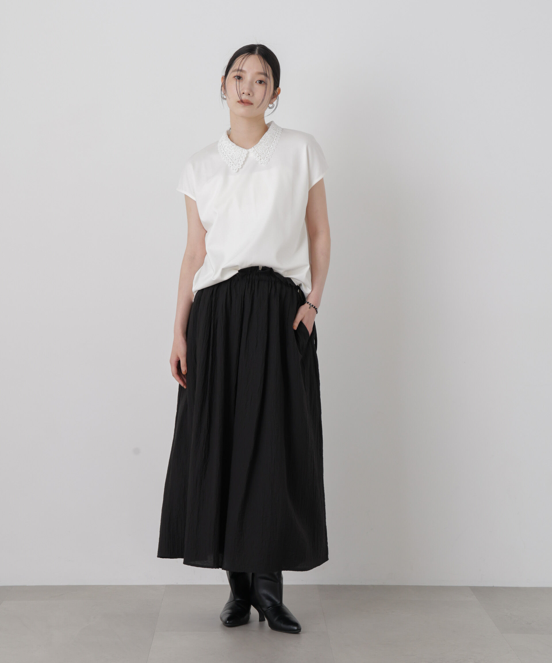 NANO universe「レース衿取り外しノースリーブカットトップス」|Tシャツ・カットソー|