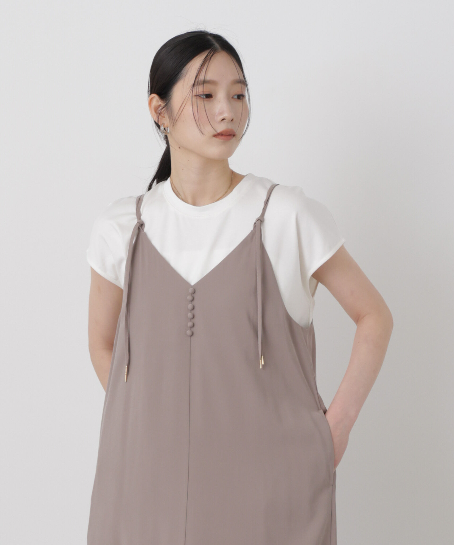 NANO universe「レース衿取り外しノースリーブカットトップス」|Tシャツ・カットソー|