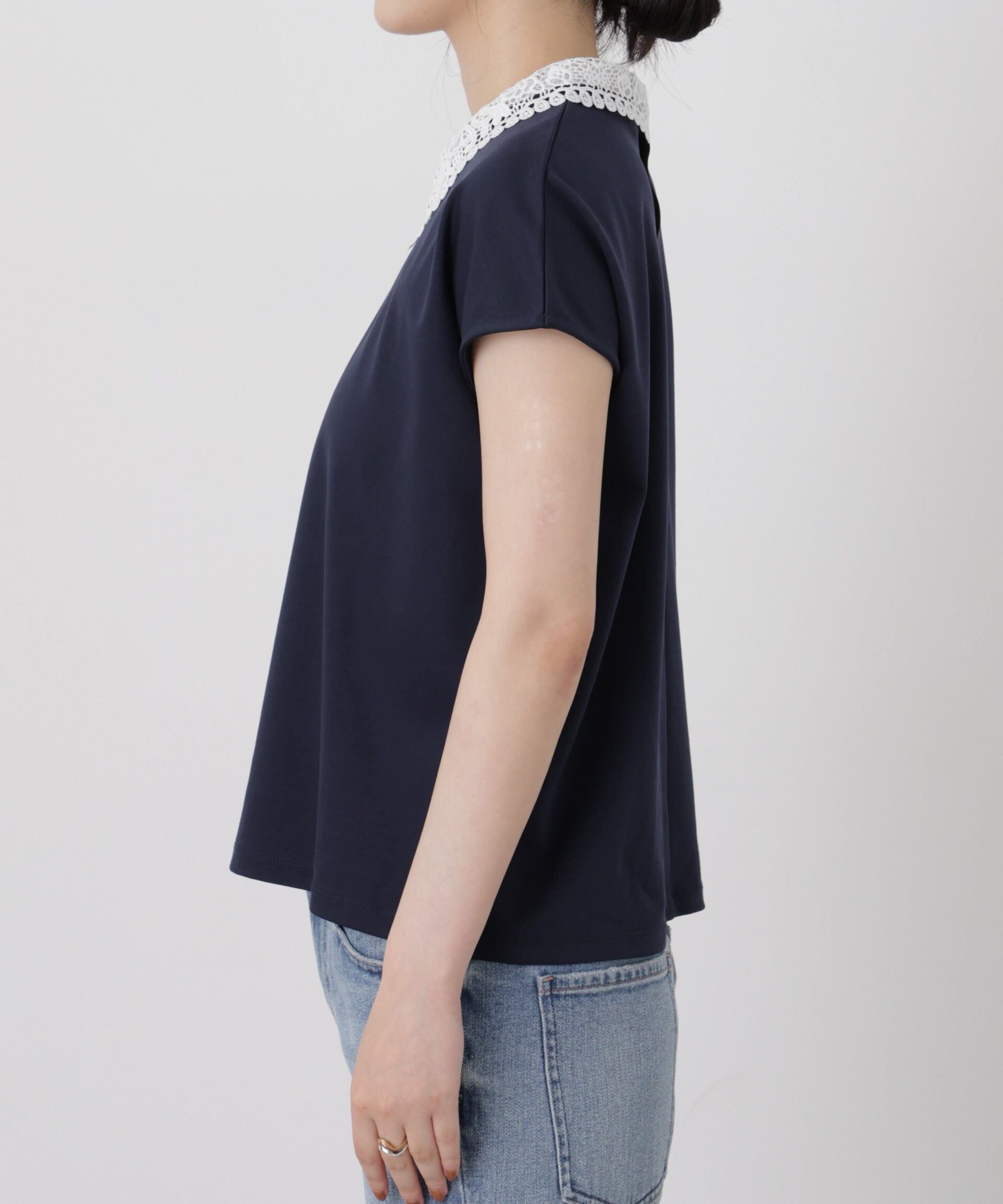 NANO universe「レース衿取り外しノースリーブカットトップス」|Tシャツ・カットソー|