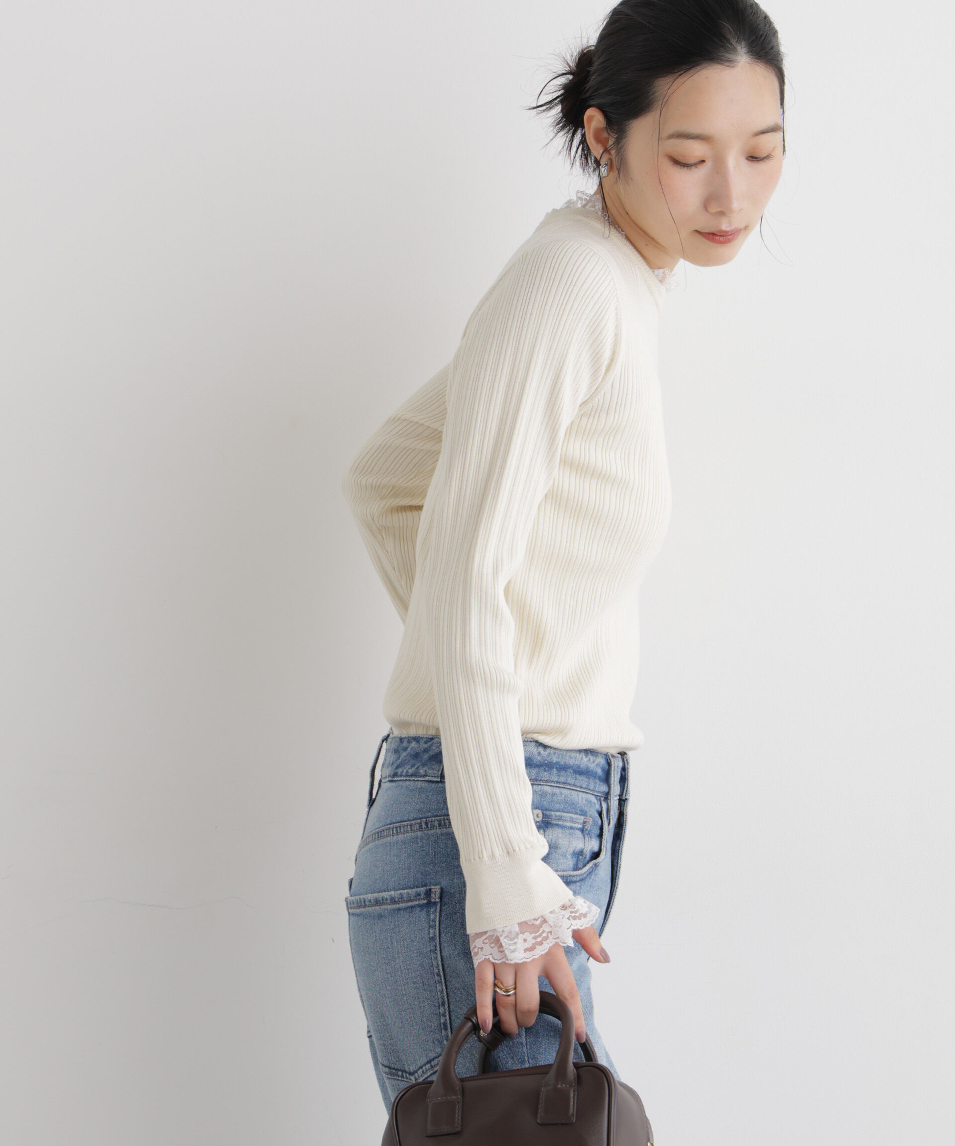 NANO universe「CICA&UVカット加工レースフリル付きリブニット」|ニット・セーター|