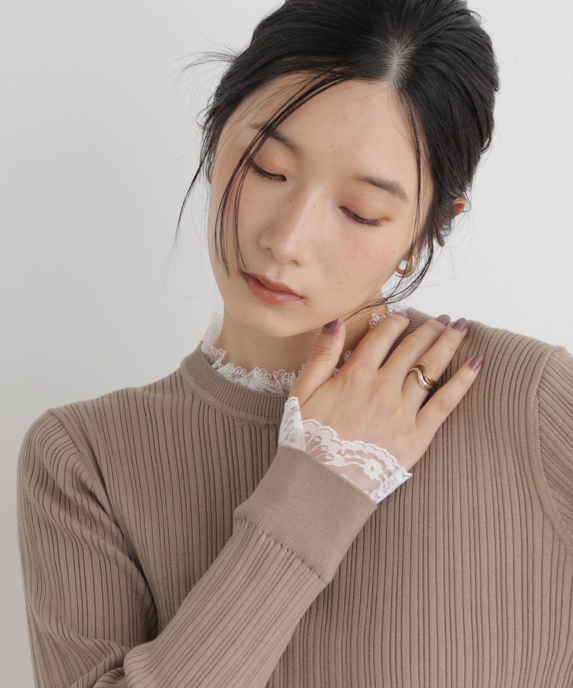 NANO universe「CICA&UVカット加工レースフリル付きリブニット」|ニット・セーター|