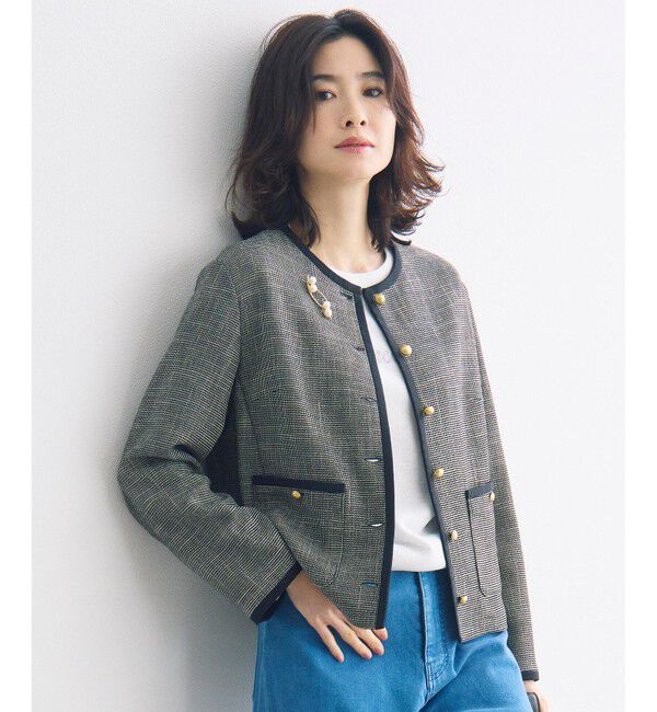 自由区「【カタログ掲載・オンオフ対応・着まわし力抜群】ライトカラミノーカラー ジャケット」|ノーカラージャケット|モノトーン