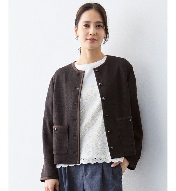 自由区「【カタログ掲載・オンオフ対応・着まわし力抜群】ライトカラミノーカラー ジャケット」|ノーカラージャケット|ﾀﾞｰｸﾌﾞ
