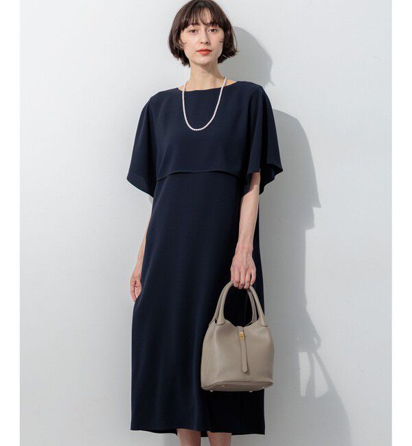 23区「ストレッチジョーゼット ケープ風ワンピース」|ワンピース|ネイビー系