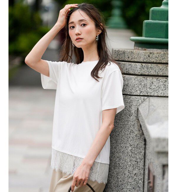 ANY SIS「裾レース半袖Ｔシャツ」|Tシャツ・カットソー|