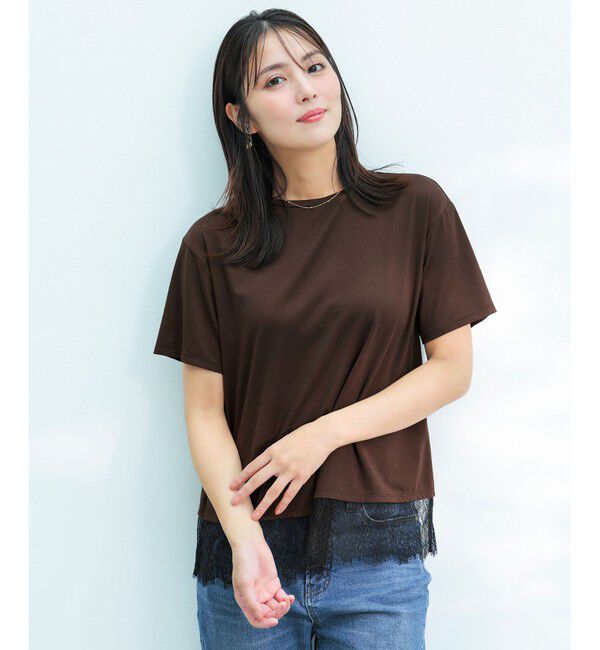 ANY SIS「裾レース半袖Ｔシャツ」|Tシャツ・カットソー|