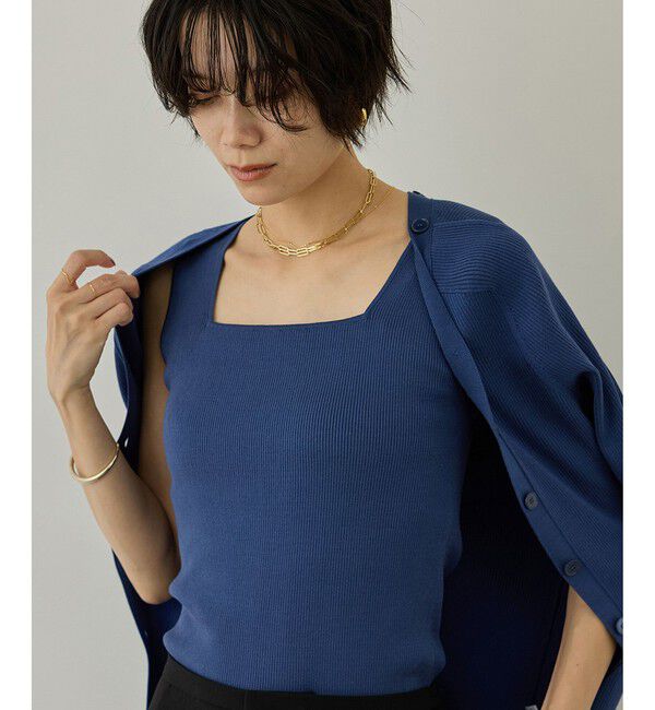 SALON adam et rope'「ウォッシャブルシルクリブタンクトップ / アンサンブル対応」|タンクトップ|ブルー(44)