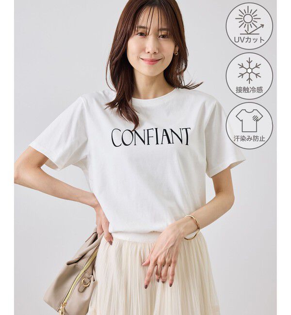 Rope&rsquo;Picnic「フロッキーロゴTシャツ/UVカット・接触冷感・汗染み防止」|Tシャツ・カットソー|ホワイト(10)